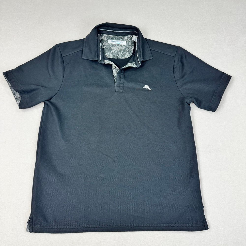 Tommy Bahama IslandZone Mens Small Black Supima Cotton Blend Polo Shirt